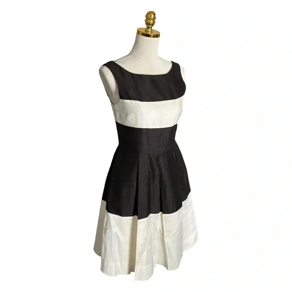 KATE SPADE | Black/White Color Block Fit & Flare Pleated Cocktail Dress Size 4